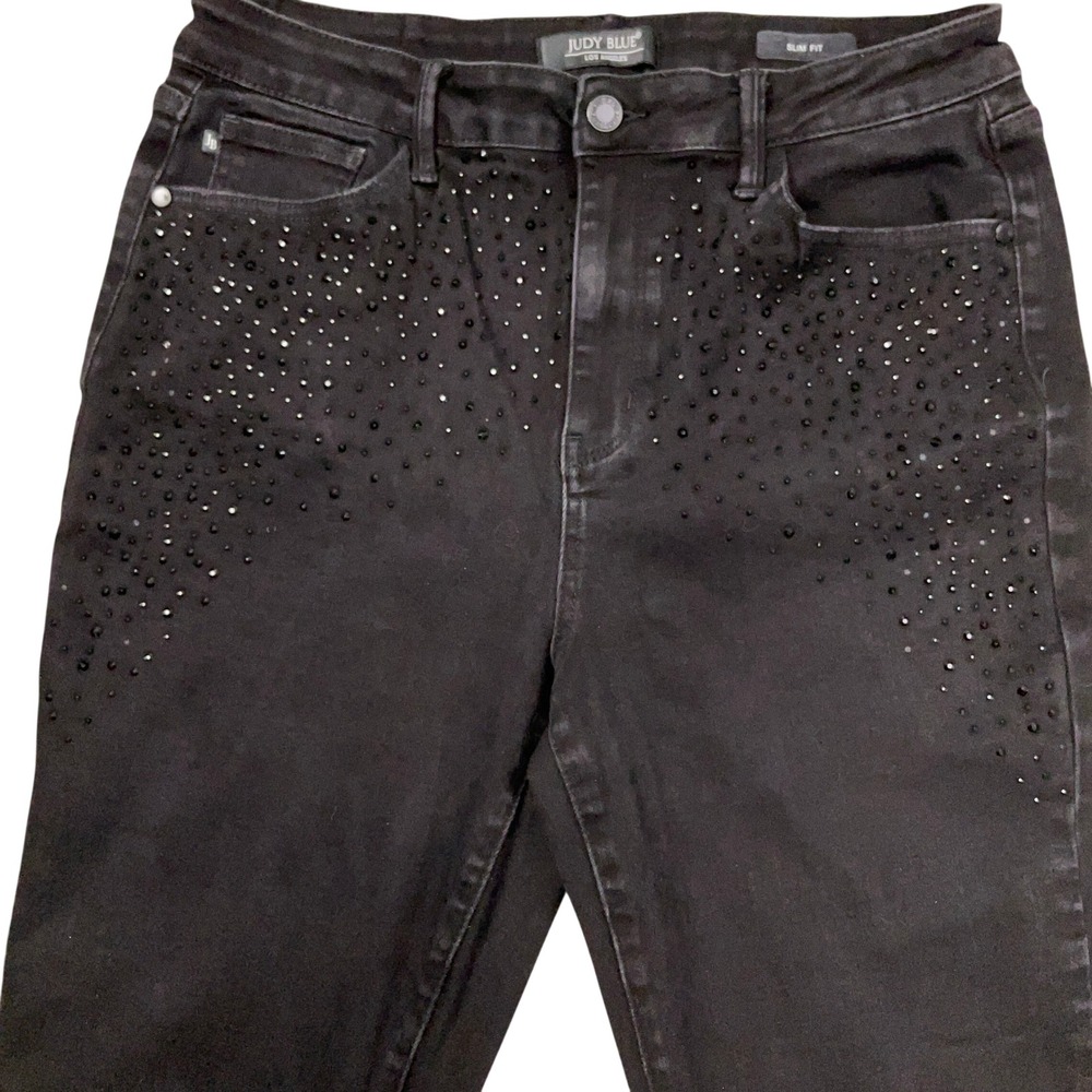 Judy Blue Jeans Women 13/31 Black Rhinestone JB88809 Slim Fit Rock Sparkle Glam